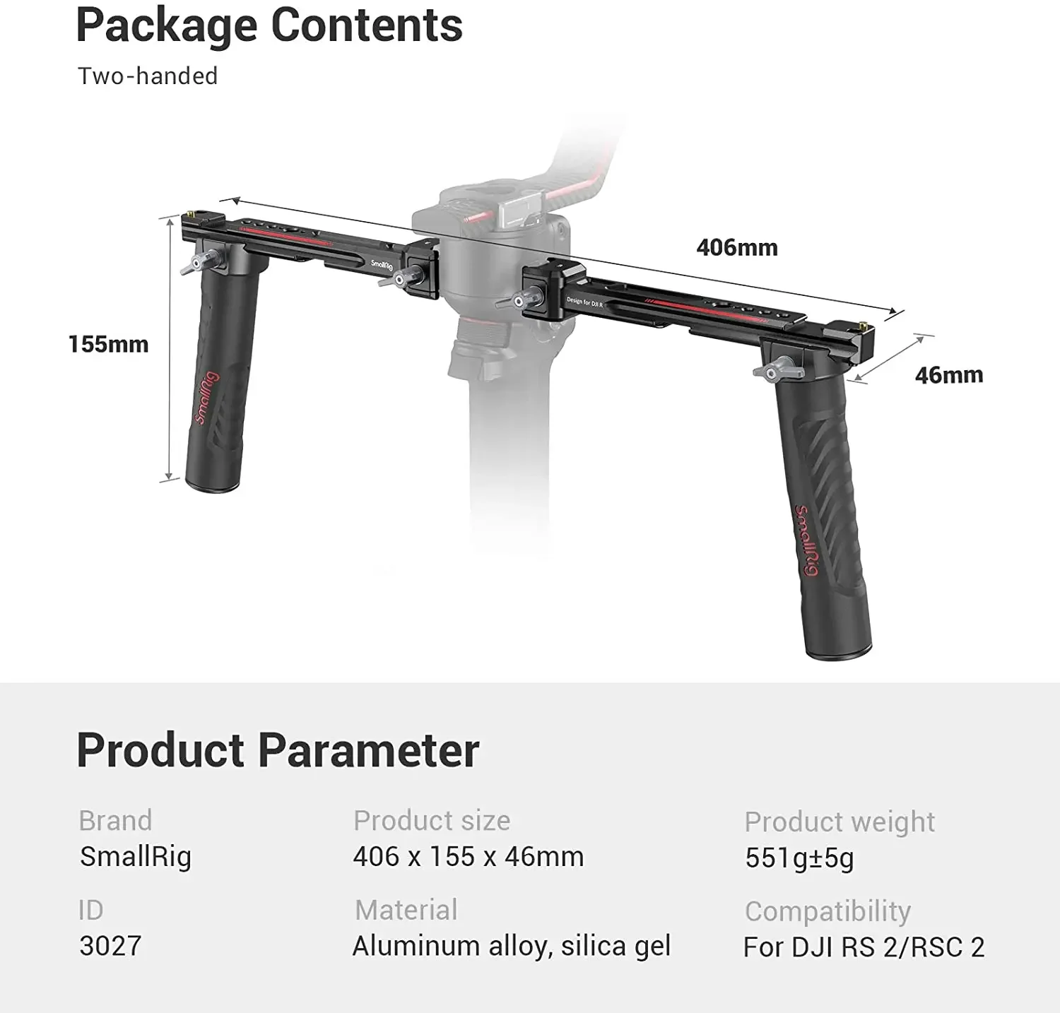Adjustable Monitor Mount - SmallRig 3027 Empuñadura Doble Ajustable para