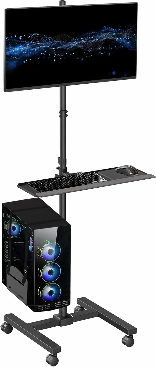 Adjustable Monitor Mount - Carrito rodante negro para computadora con